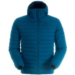 Neon Down Hoodie Men -Edelrid Shop Mens Neon down Jacket ocean blue front